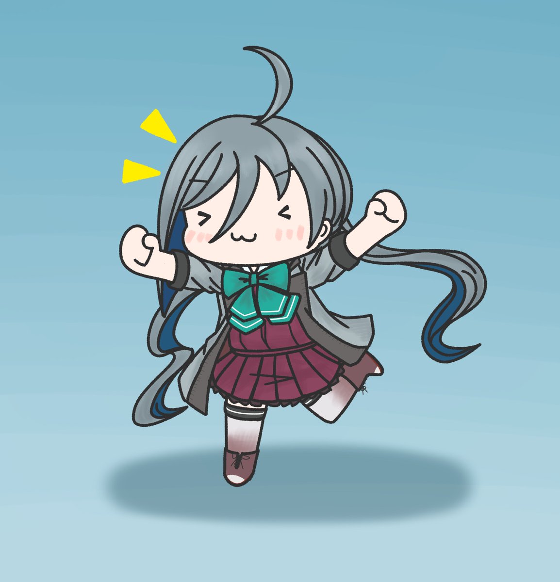 kiyoshimo (kancolle) 1girl solo grey hair twintails ahoge :3 low twintails  illustration images