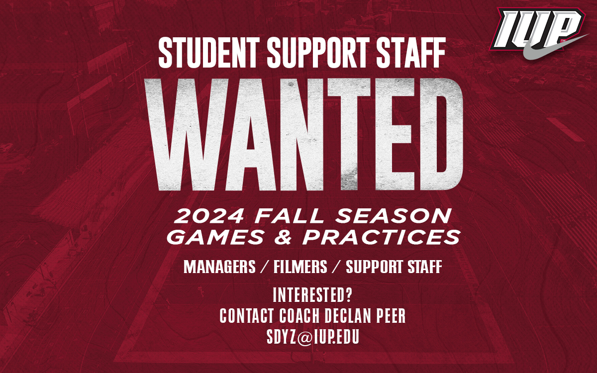 The IUP football program is looking for IUP students interested in assisting the coaching staff as team managers, video personnel and support staff. Those interested should contact assistant coach Declan Peer via email at sdyz@iup.edu. #ALLIN24