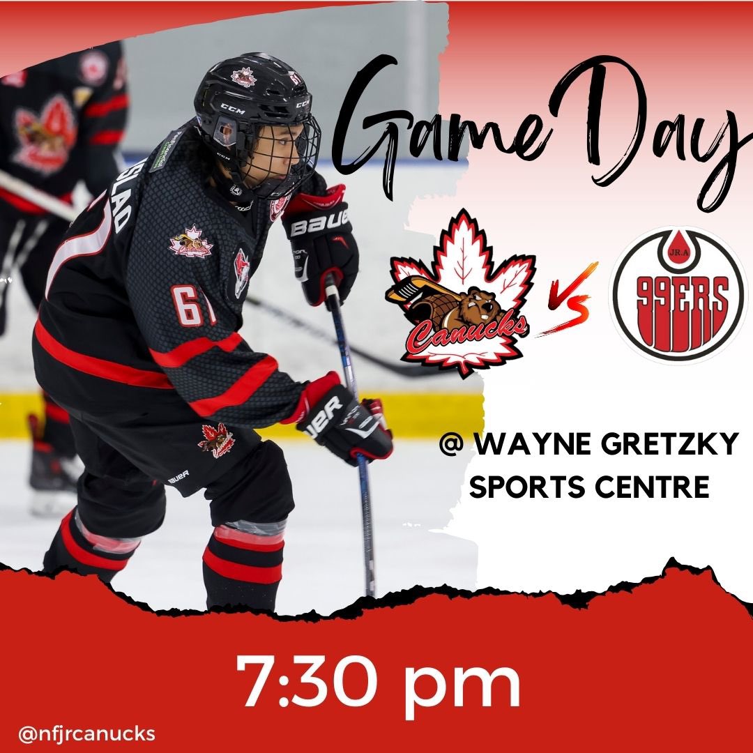 It’s Game day!! Canucks on the road to face off against @99ersojhl in game 1️⃣ of home and home series 📍: Wayne Gretzky Sports Centre ⏰: 7:30pm 💻: FloHockey 📸: OJHL Images #letsgocanucks #OJHL #lastroadtrip