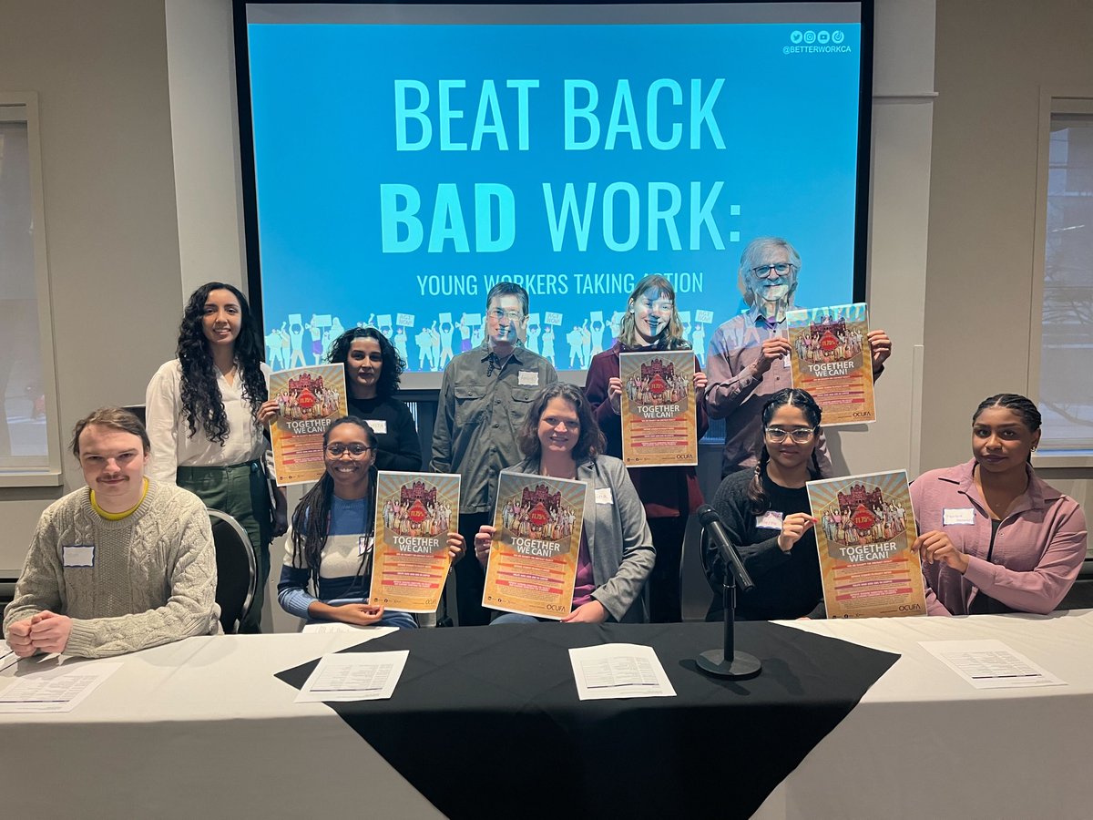 fairwagesnow's tweet photo. A wonderful evening at the Beat Back Bad Work forum hosted by @betterworkca at the Toronto Metropolitan Students' Centre. These young workers are building the fight for decent work! @WorkersAC @GigWorkersUnite @UFCWCanada @NSNPeel @OFLabour
#Justice4Workers #ONpoli #BetterWork https://t.co/ynl9ItI8GB