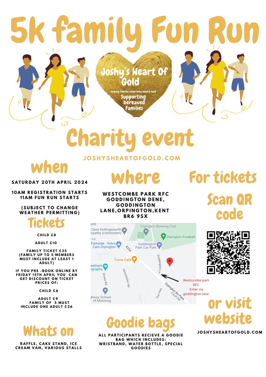Join us for a Family Fun packed day to raise funds &amp; awareness for Joshy`s Heart Of Gold Charity. Joshy`s Heart Of Gold Charity supports bereaved families during and after the loss of a child or young person. To mark Joshes Five year anniversary we are holding a 5k Family Fun Run