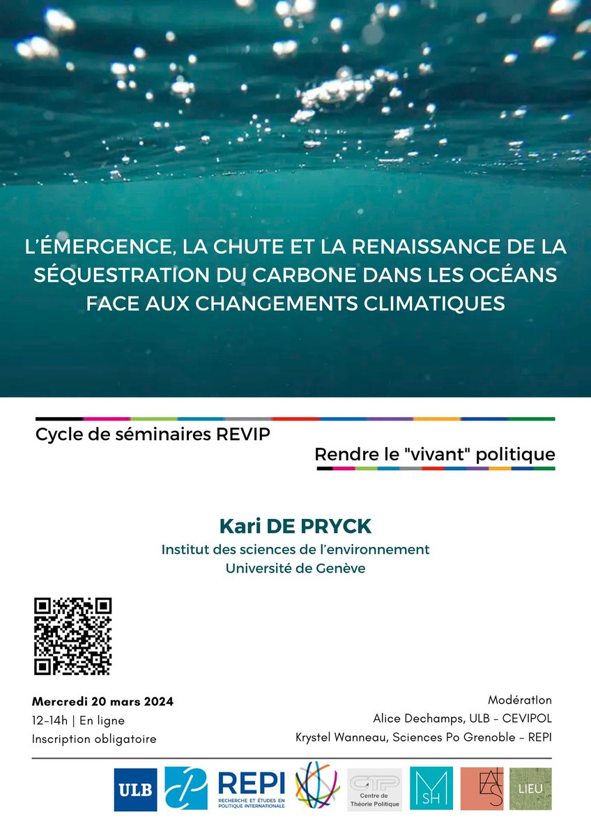 [Webinaire REVIP] "L’émergence, la chute et la renaissance de la séquestration du carbone dans les océans face aux changements climatiques"
Avec Kari De Pryck <a href="/UNIGEnews/">Université de Genève</a> (ISE)
20 mars (12-14h) Inscription: forms.office.com/e/kNWmD66rGd?o…
<a href="/REPI_ULB/">REPI</a> <a href="/TheoriePol_ULB/">Centre de Théorie Politique ULB</a> <a href="/EASt_ULB/">EASt</a> <a href="/SciencePoULB/">SciencePo ULB</a>
