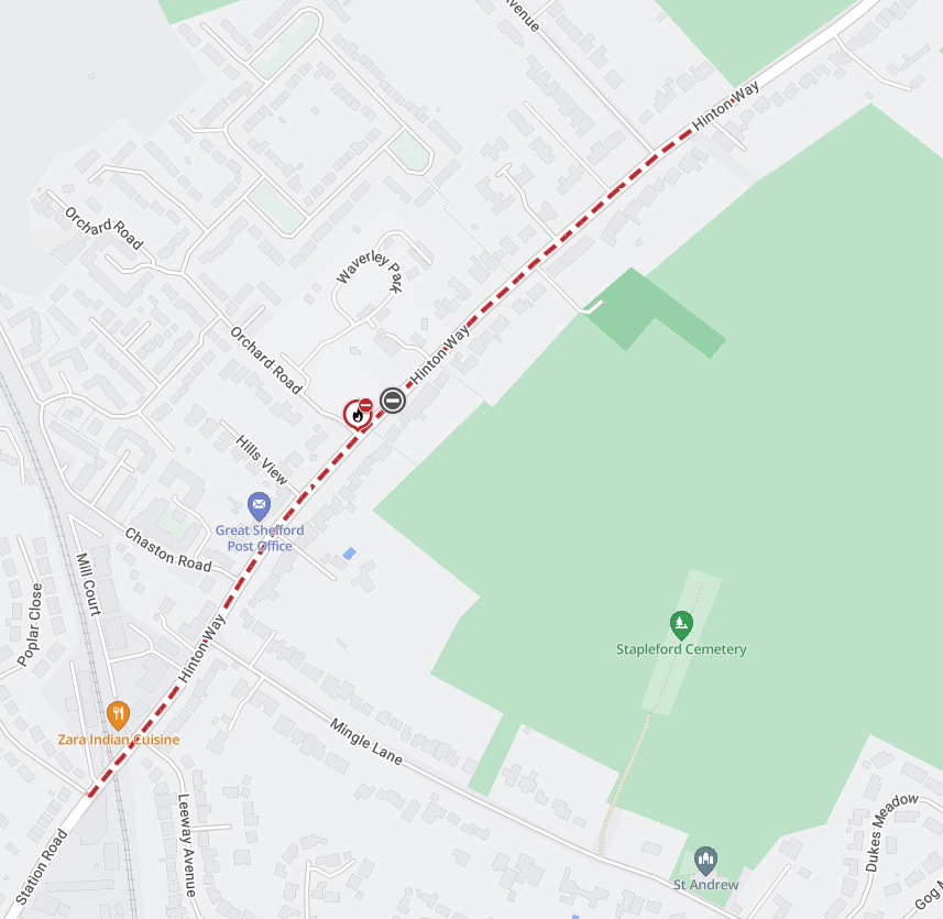 ⛔️ROADWORKS
Hinton Way, #GreatShelford is CLOSED both ways to all motor vehicles TODAY until the 7th June due to works by @CadentGasLtd.

More info: one.network/?GB137062004