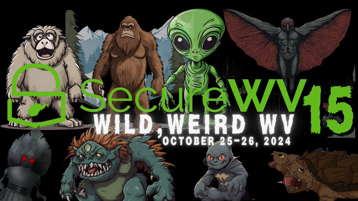 SecureWVCon's tweet image. Leap day? Weird day am I right??? Join us October 25-26, 2024 for cybersec mixed with all the weird local cryptids and superstitions from WV at SECUREWV 15 WILD, WEIRD, WV!  Info, Call for papers, Sponsorships and 2023 talks available at securewv.org