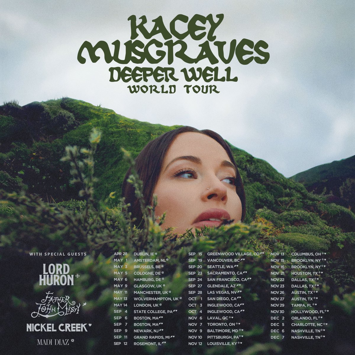 We’ll be joining @KaceyMusgraves on the fall leg of her 𝓓𝓮𝓮𝓹𝓮𝓻 𝓦𝓮𝓵𝓵 World Tour!!! 🌱 See all the details and sign up for access to the Nickel Creek pre-sale at nickelcreek.com. General on-sale begins Friday, March 8.