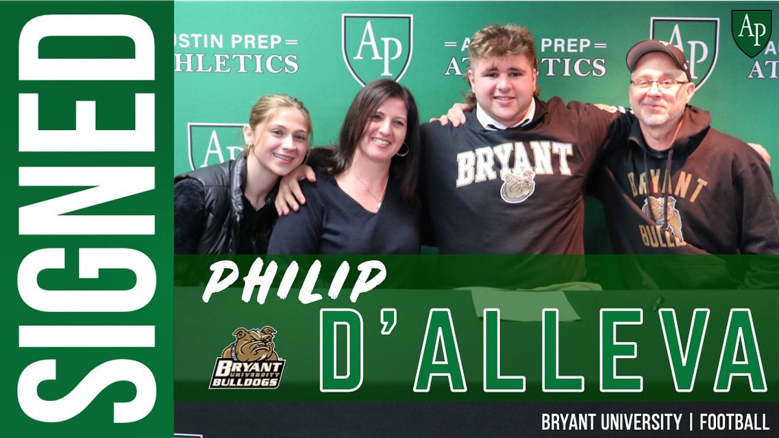 Austin Prep AD (@austinprepad) on Twitter photo Congratulations to Senior Philip DβAlleva of <a href="/AustinPrep_FB/">AustinPrepFootball</a> on signing his National Letter of Intent to play football <a href="/BryantUFootball/">Bryant Football</a> ! #unitas #winningculture Congratulations to Senior Philip DβAlleva of <a href="/AustinPrep_FB/">AustinPrepFootball</a> on signing his National Letter of Intent to play football <a href="/BryantUFootball/">Bryant Football</a> ! #unitas #winningculture