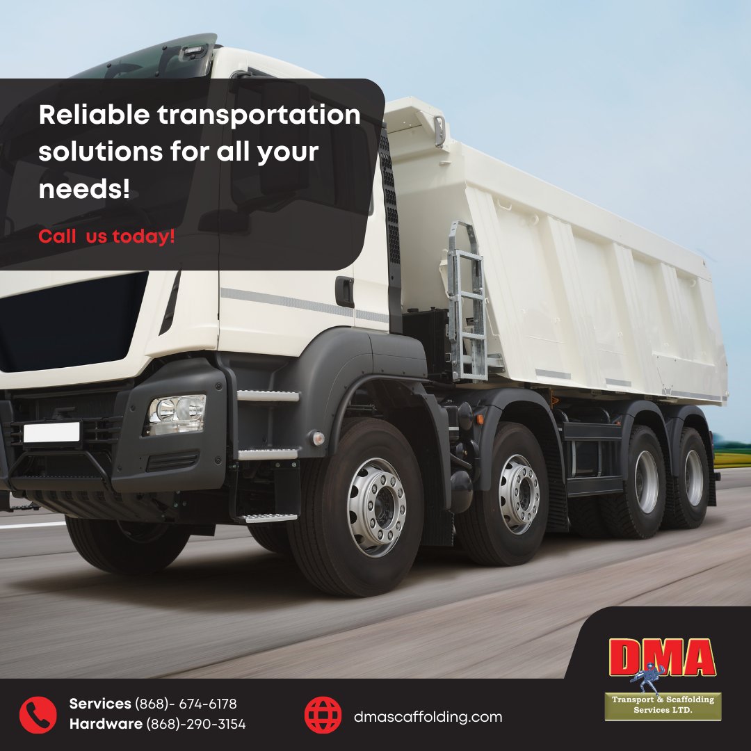 Count on us for dependable transportation solutions tailored to meet all your needs! 🚚

#TransportationSolutions #CustomerService #ReliableTransport
.
Call us today! 📞 (868)-674-6178
Visit - dmascaffolding.com