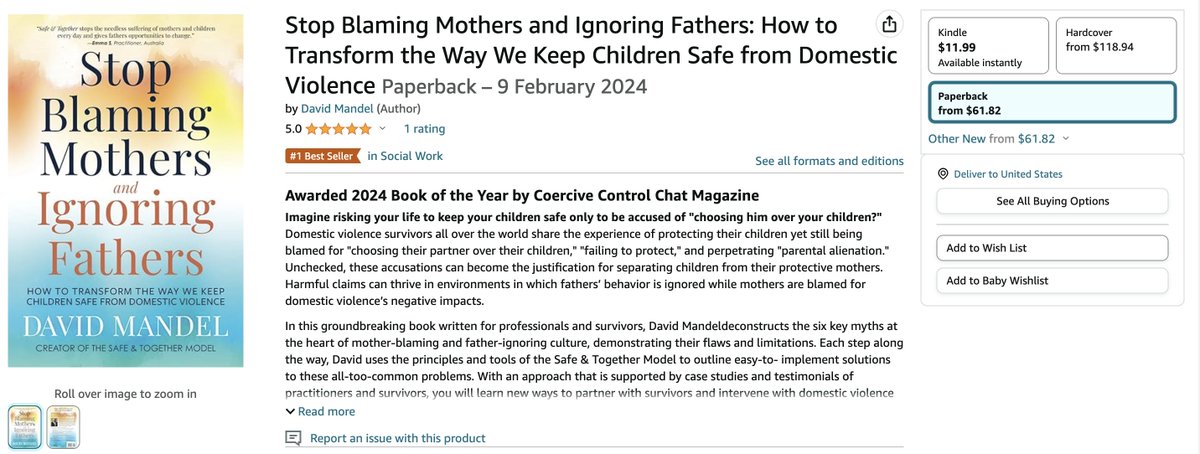 Thanks for making 'Stop Blaming Mothers and Ignoring Fathers: How to transform the way we keep children safe from domestic violence' a #1 Best Seller in Social Work on Amazon Australia Order your copy now: bit.ly/42PK1JO