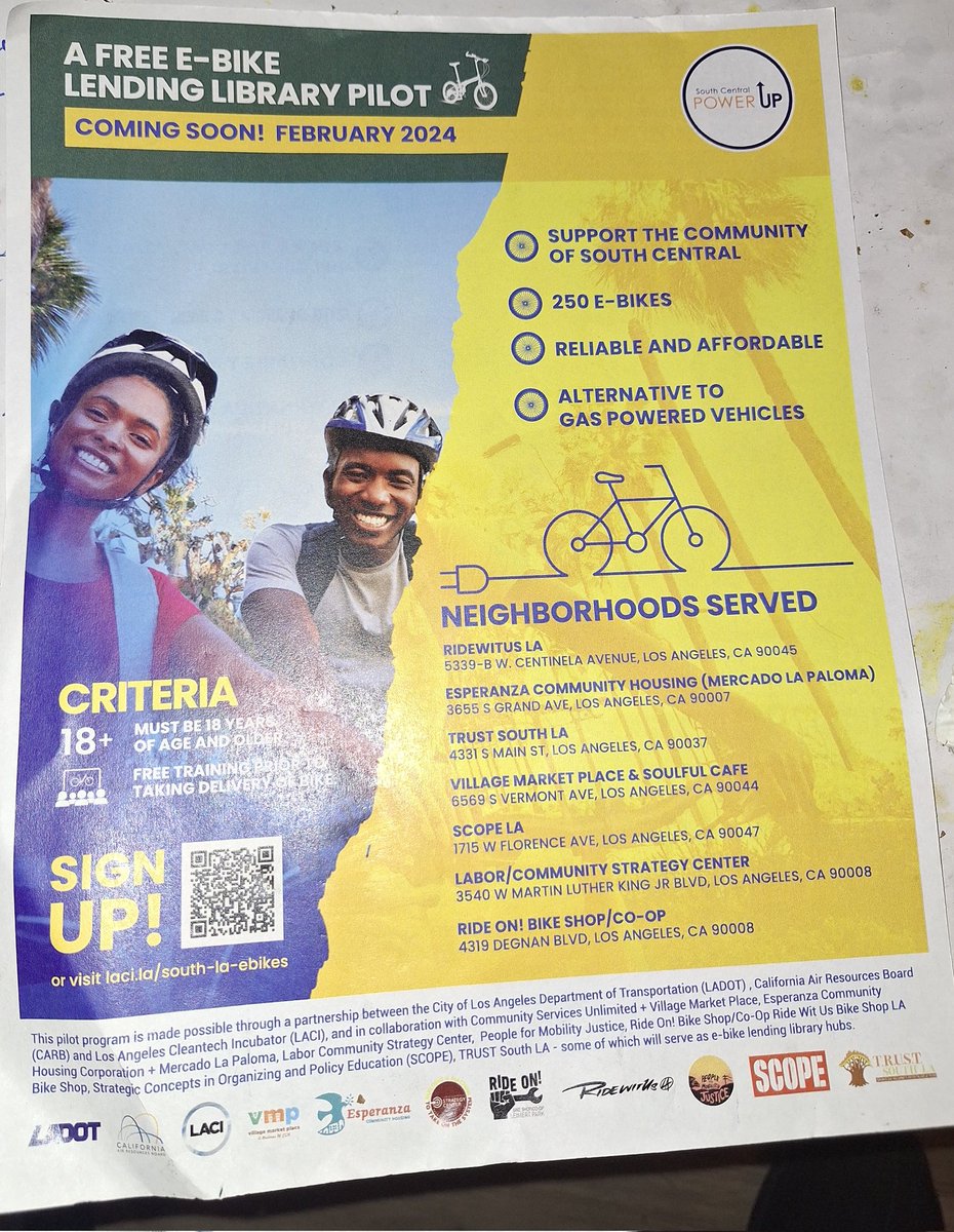 Peace #thursdayvibes HMU 🤙asap for the #FreeEBike program in The Crenshaw district South Central Los Angeles Cali 😎 stop by RiDeOnLA Degnan Ave or @TRUSTSouthLA1 also inquire w/ @EASTSIDERIDERS for this awesome works and deeds YO‼️‼️

➖️ Power To The Pedal 🚲🚵‍♂️➕️♥️♥️🚲