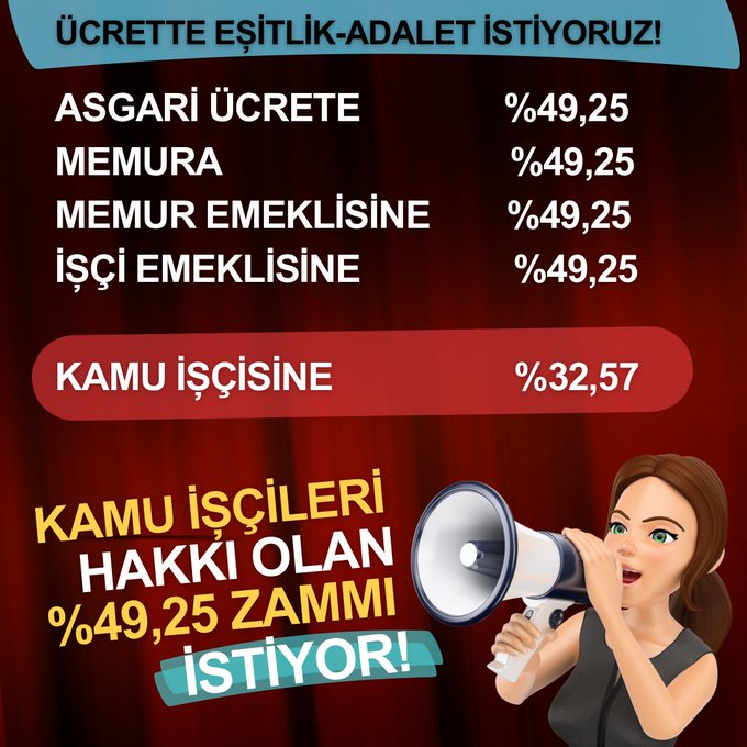 #isciyehakkiniverin #SeyyanenZam #VergideAdalet #iscideOYvercek <a href="/RTErdogan/">Recep Tayyip Erdoğan</a> <a href="/turkiskonf/">TÜRK-İŞ</a> <a href="/eczozgurozel/">Özgür Özel</a> <a href="/ErbakanFatih/">Dr. Fatih Erbakan</a> <a href="/Ahmet_Davutoglu/">Ahmet Davutoğlu</a> <a href="/alibabacan/">Ali Babacan</a> <a href="/haluklevent/">Haluk Levent ( Ahbap Ekibi )</a> <a href="/tgrthabertv/">TGRT HABER</a> <a href="/ahaber/">A Haber</a> <a href="/nowhaber/">NOW HABER</a> <a href="/halktvcomtr/">Halk TV</a> <a href="/Deniz_Zeyrek/">deniz zeyrek</a> <a href="/fatihportakal/">fatih portakal</a> <a href="/ismailsaymaz/">İsmail Saymaz</a> @