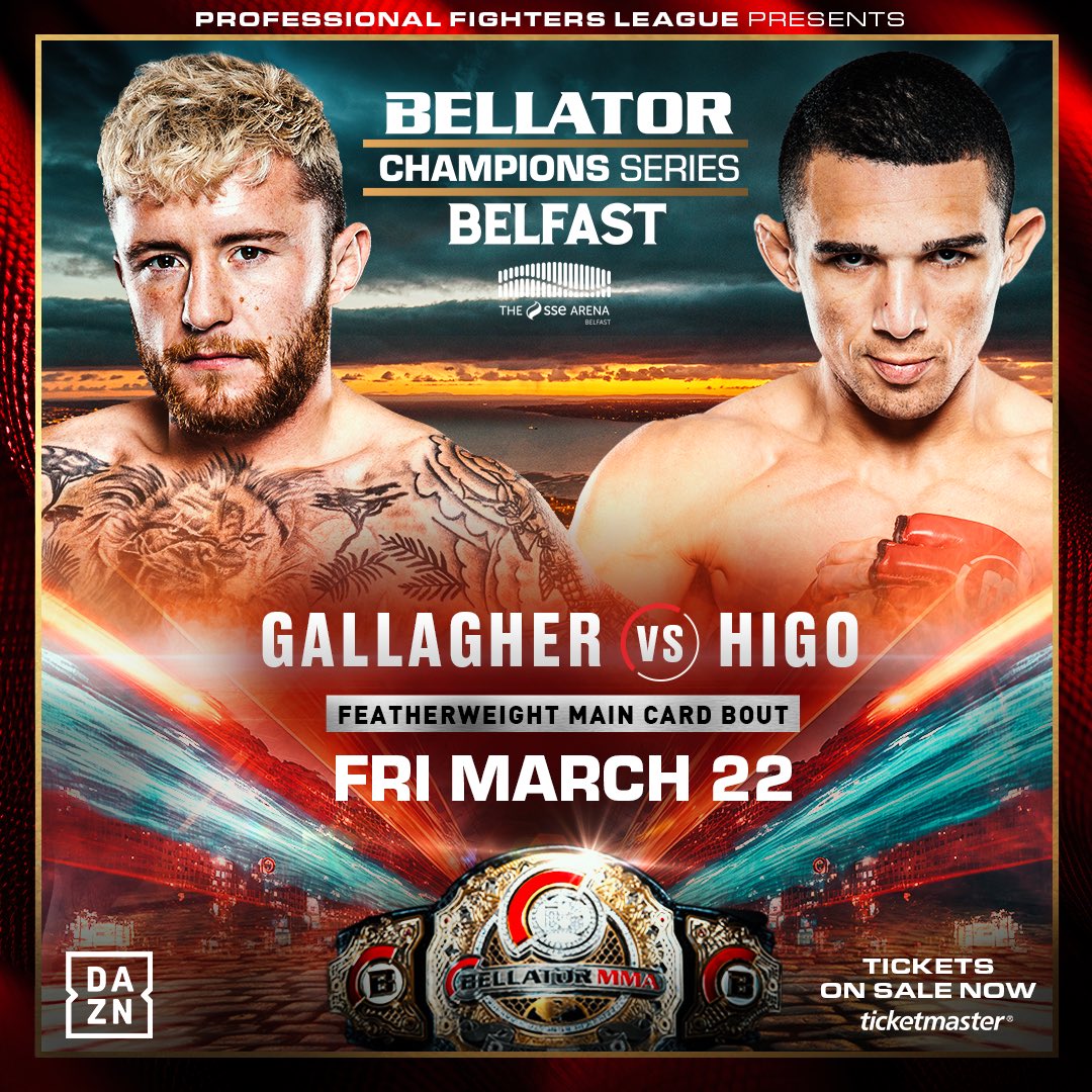 A 𝙂𝙍𝙐𝘿𝙂𝙀 𝙈𝘼𝙏𝘾𝙃 TWO YEARS IN THE MAKING! 👀 🇮🇪 James Gallagher 🆚 Leandro Higo 🇧🇷 James Gallagher and Leandro Higo hold 𝙏𝙒𝙀𝙉𝙏𝙔 𝙏𝙒𝙊 submission wins combined! 😳 Dont blink during this one! 🔥 #BellatorBelfast | Friday March 22 | SSE Arena, Belfast 🎟️ On…