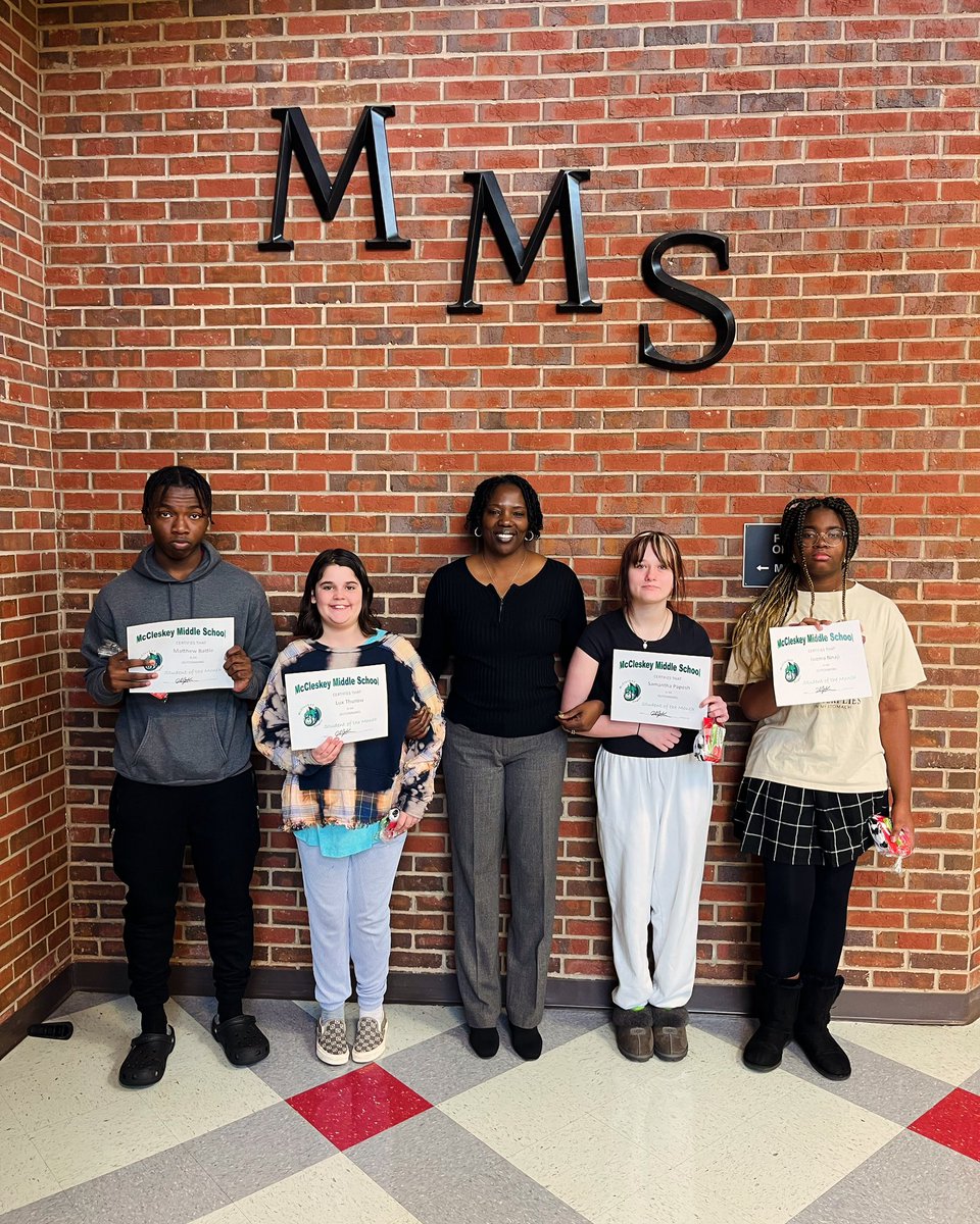 Congratulations to the McCleskey February Students of the Month. Shout out to Matthew, Lux, Samantha, and Isioma! 👏👏👏