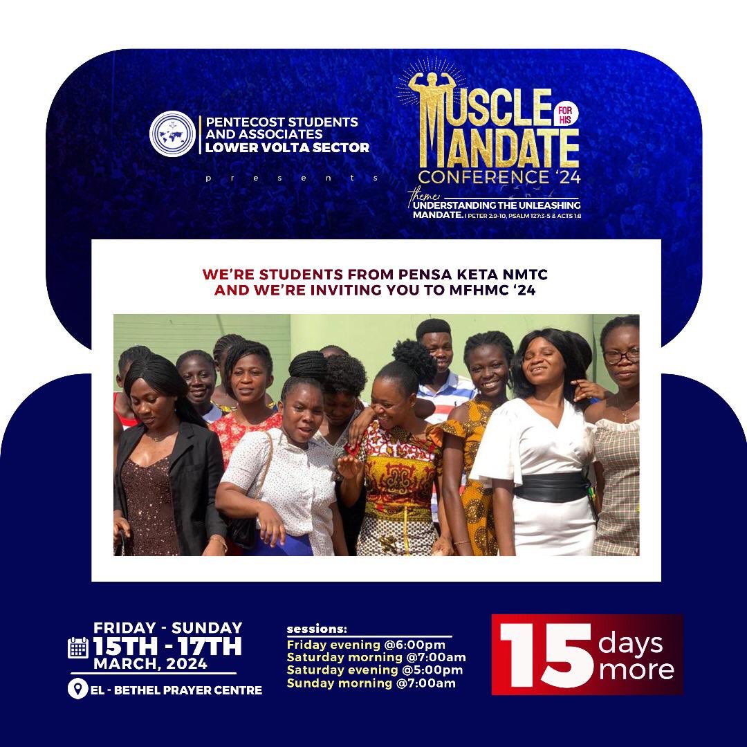 pensa_uhas's tweet photo. ```MFHMC’24 Toggles Countdown```
💃💃💃🕺🕺🥳🥳💃🕺
📌It's just *15 days* until the Muscle for His Mandate conference!
📌We're getting excited and can't wait to share the details with you.
📌Get ready for an unforgettable experience!
#PensaLvs
#MFHMC’24
#PensaLvsPublicity https://t.co/gJjvTeIstg