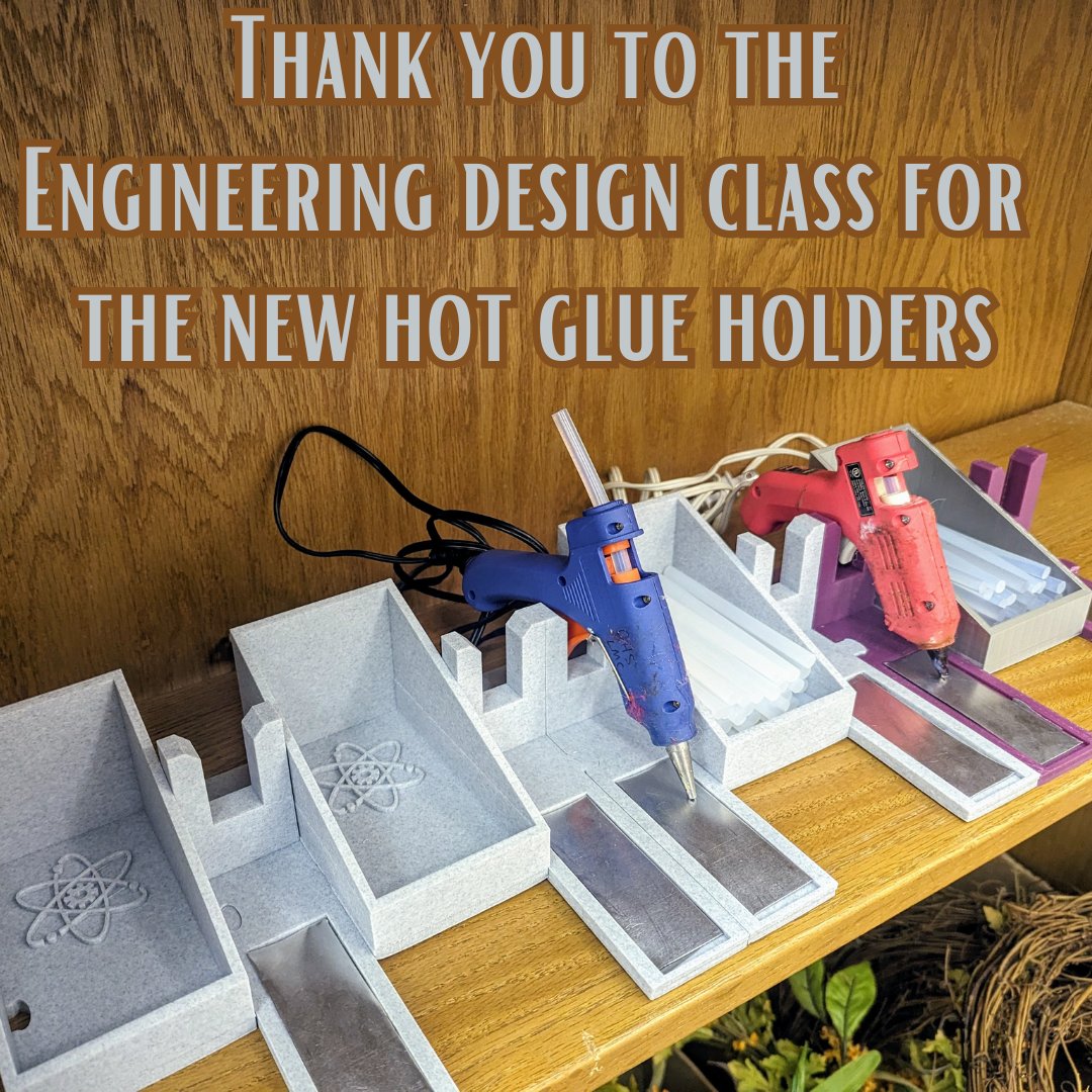 We would like to express our gratitude to the Engineering design class for creating us new hot glue holders.
They are absolutely perfect!
<a href="/ChestertonHS/">Chesterton High</a>