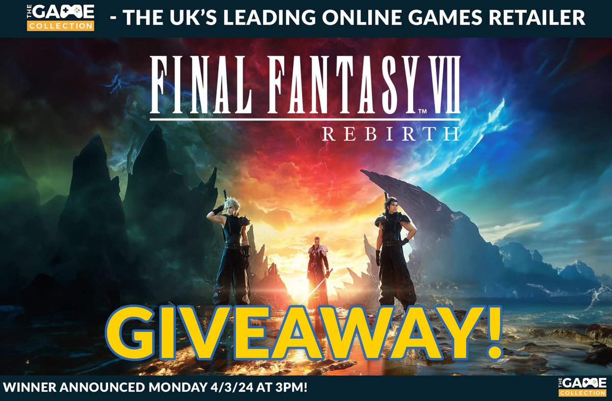 COMPETITION TIME! 💥

FOLLOW US &amp; RETWEET to be in with a chance of winning 'Final Fantasy VII: Rebirth' on PS5!

Winner announced on MONDAY 4/3/24 at 3pm!👀

GOOD LUCK! 🤞

#Competition #Giveaway #FinalFantasyVIIRebirth