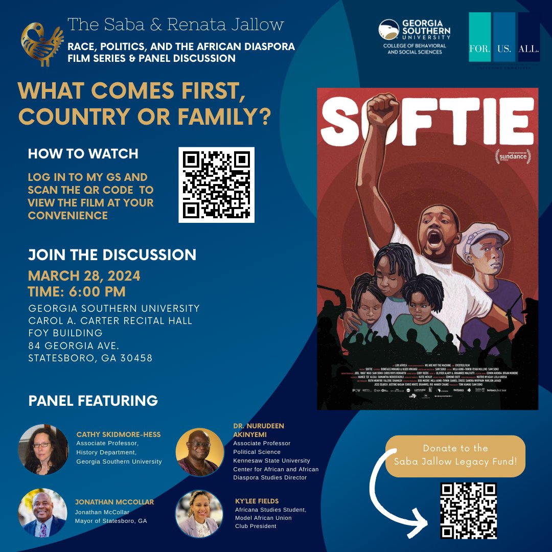 GaSouthernCBSS's tweet photo. Next month, CBSS is hosting our annual Saba and Renata Jallow Race, Politics, and the African Diaspora Film Series! https://t.co/yYYbbKQ79j