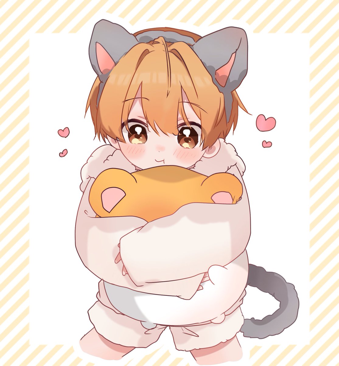 animal ears male focus 1boy cat ears tail stuffed toy blush  illustration images