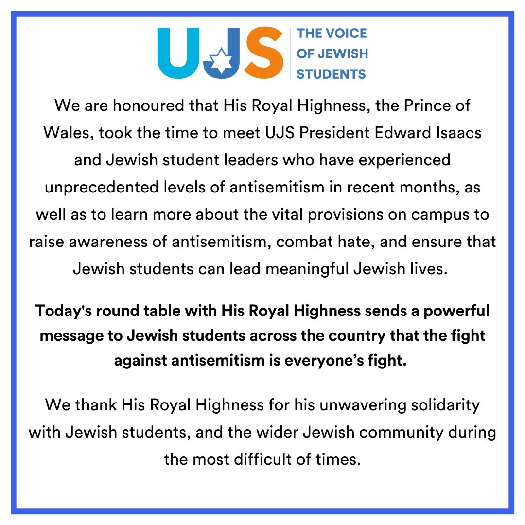 Today’s round table with @KensingtonRoyal sends a powerful message to Jewish students across the country that the fight against antisemitism is everyone’s fight.