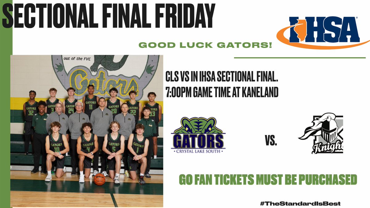 ATTENTION GATORS!  Get your tickets now for the Sectional Championship  Fri. at 7 at Kaneland vs Kaneland!  Tickets are going fast so BE SURE to purchase on GoFan now!  Let's have a great crowd for the team on this awesome night!  @CLSGatorNation 

gofan.co/event/141030