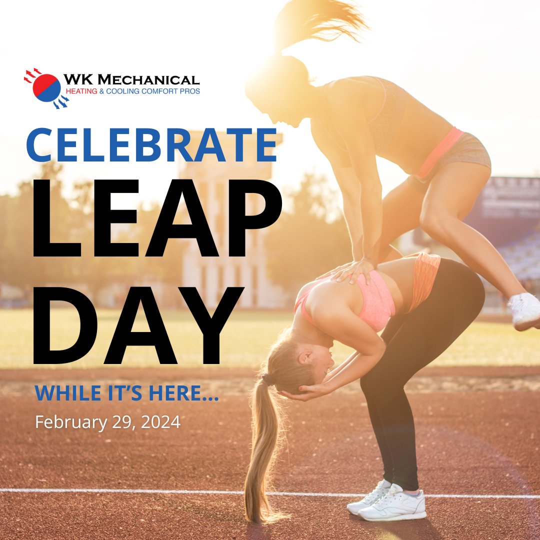 Happy #LeapDay! 🌟✨ In this bonus 24 hours, why not take a leap and do something extraordinary for your home?

Whether it's upgrading your #HVACsystem or scheduling that maintenance you've been putting off, let #WKMechanical help you make the most of this extra day! 🏠
