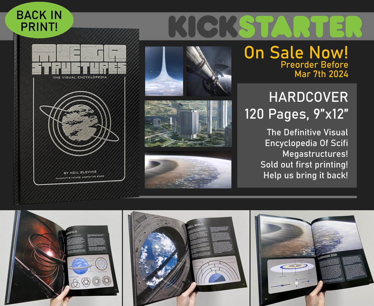 It's the final week of the Megastructure book kickstarter, and we are soo close, only $500 away from our pledge goal. Help bring this book to life, O'Neill Cylinders, Dyson Spheres, Ringworlds, Space Elevators, Shell Worlds, etc. Back the kickstarter here: kickstarter.com/projects/artof…