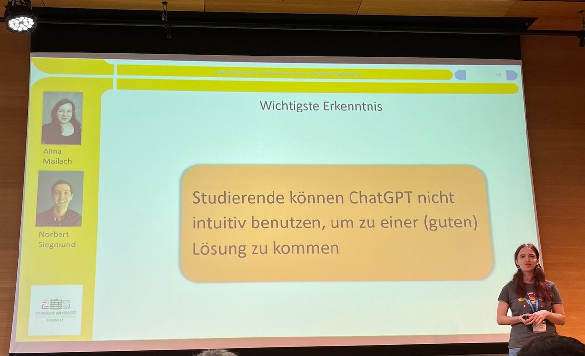 Some impressions from @JanetSiegmund's keynote on new perspectives on the human factor in SE  <a href="/gi_seconf/">SE 2025</a>:  From students &amp; chatbots to developers' brains and programmers' block. 

A great talk &amp; great takeaways - including some  from our ongoing studies with @norbsen <a href="/_WittigA/">Annemarie Wittig</a>!