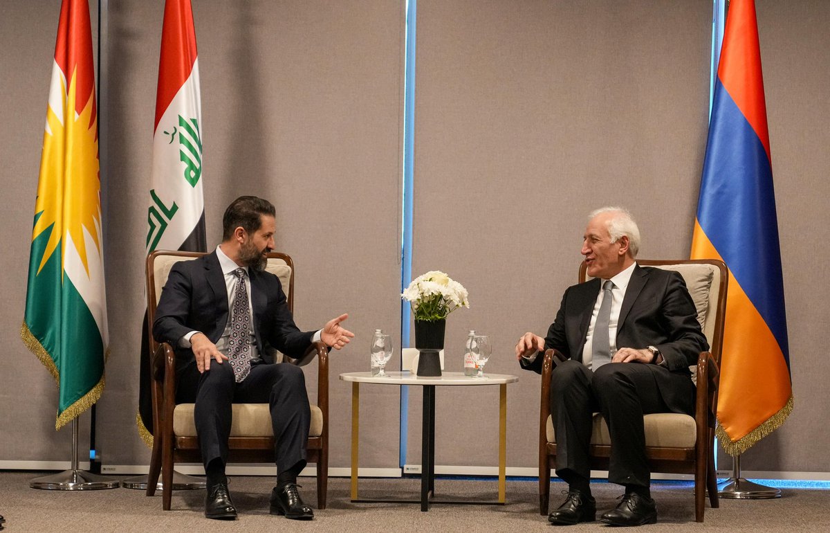 It was a pleasure to welcome President Vahagn Khachaturyan (@President_Arm) of Armenia on his first visit to the Kurdistan Region. We discussed the current regional dynamics and the potential ways to strengthen our economic ties — including reform, and tech sector development.