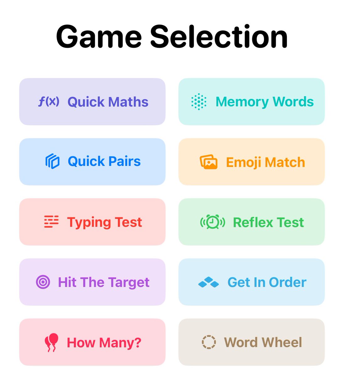 ✨ Here is the GAME SELECTION screen on my new brain training iOS app! ✨ If you would like to be part of the beta test please sign up below! forms.gle/YTBPhDHtF3kphu… #buildinpublic #indiedev #iOS #BrainTraining