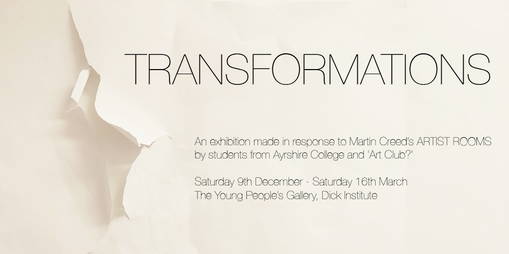 Just a couple of weeks left to visit 'Transformations' @Dick_Institute's Young People's Gallery. The free exhibition by students of Ayrshire College & Artclub? continues until 16 March. @CreativeScots Open Tues - Sat eastayrshireleisure.com/events/transfo…