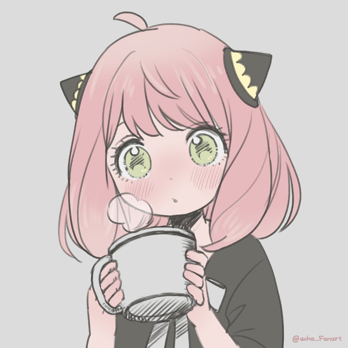 anya (spy x family) 1girl cup pink hair female child green eyes solo holding  illustration images
