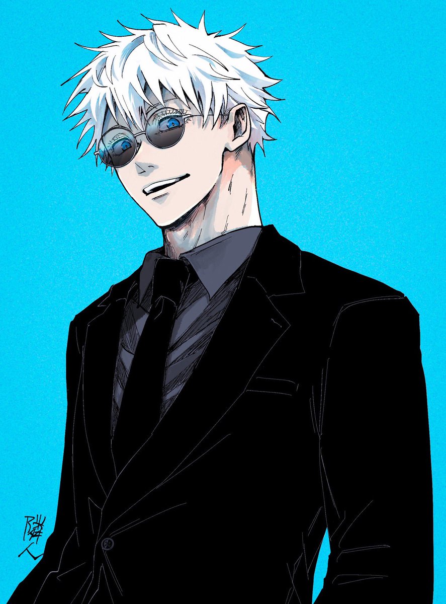 gojou satoru 1boy male focus blue eyes solo necktie white hair short hair  illustration images