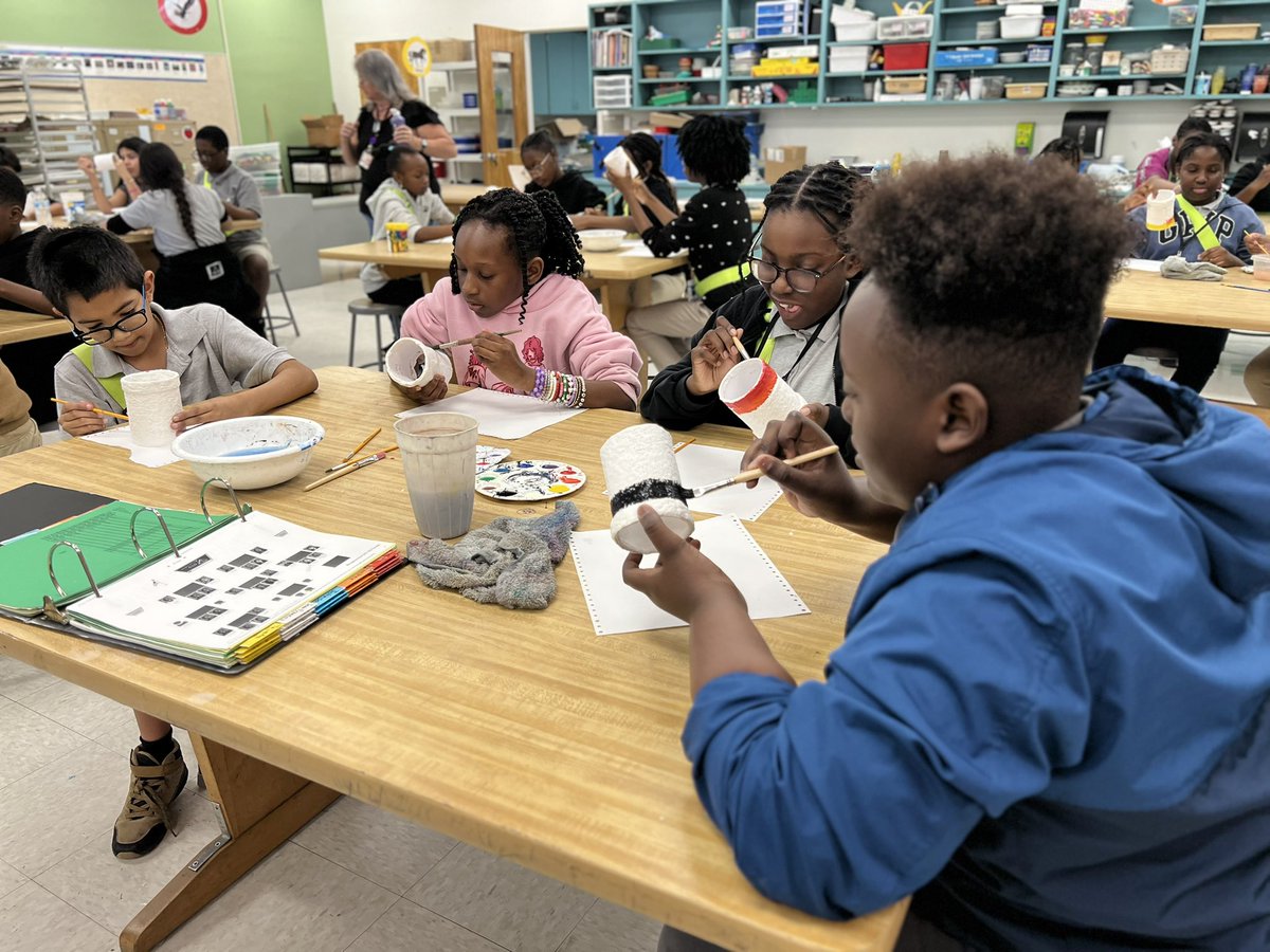 Our 5th graders making Djembe drums 🪘 in art class! They learned about the history behind the Mali tribe &amp; how they used music to communicate. 🎨🖌️🎶