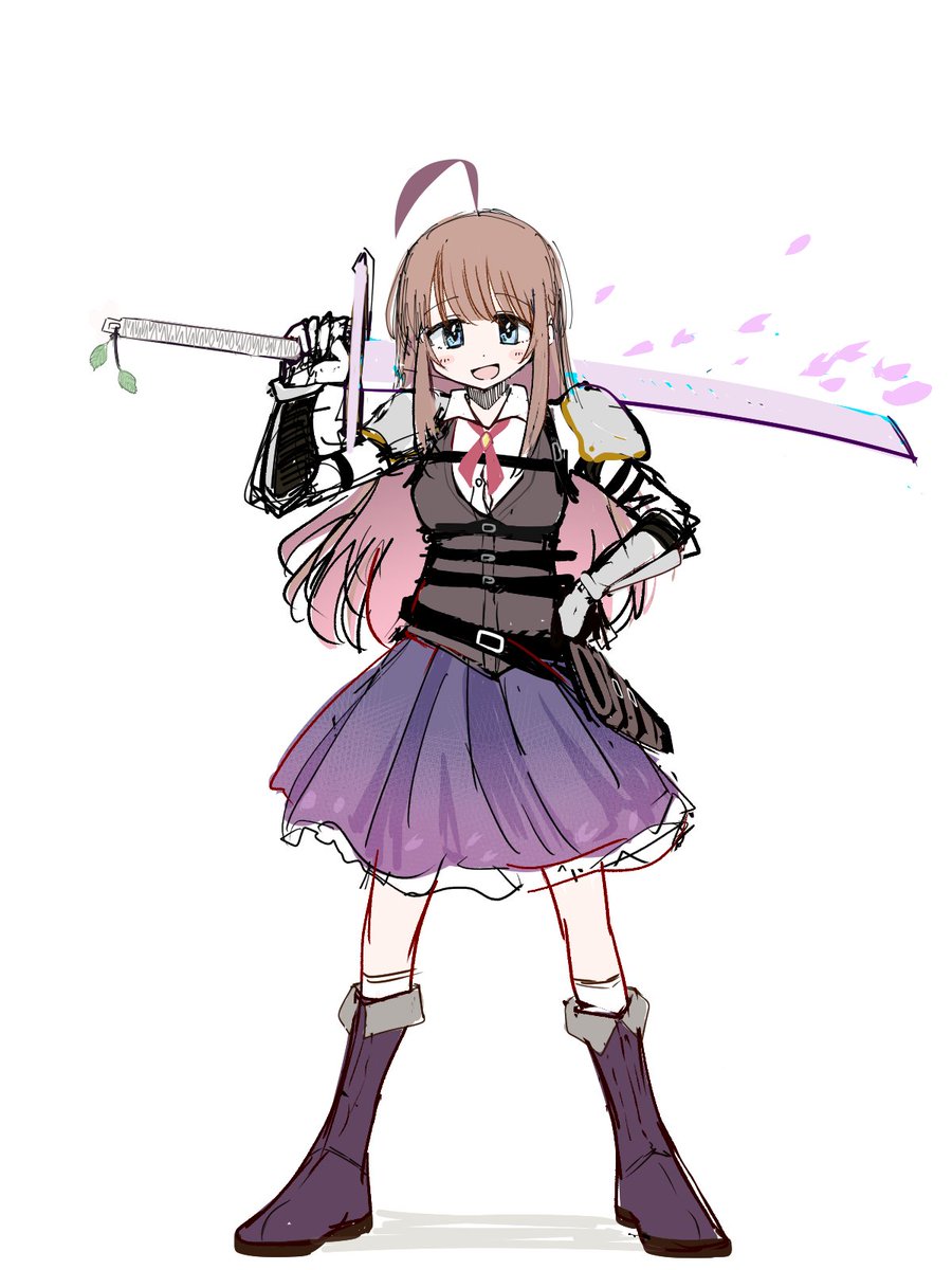 1girl sword weapon solo skirt ahoge over shoulder  illustration images