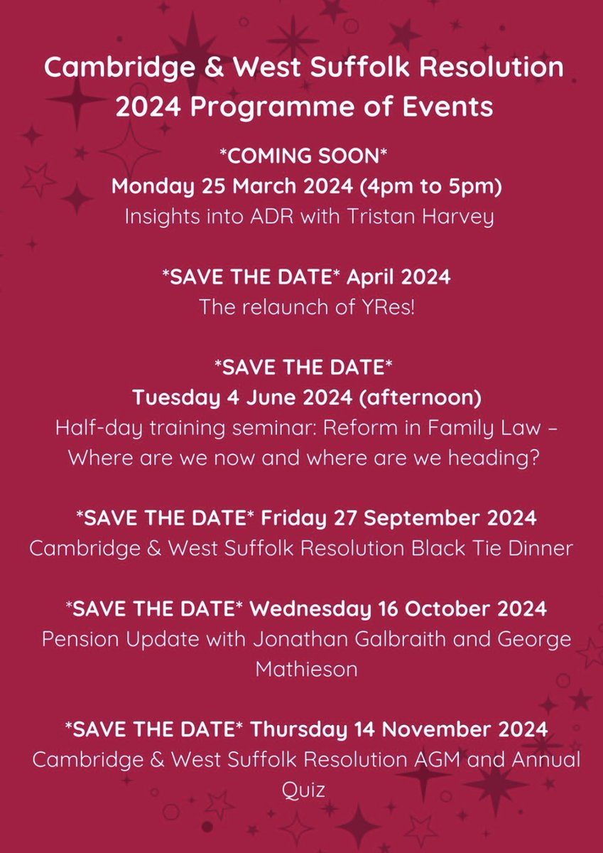 …and if that wasn't enough, there's more! We're also very excited to reveal this year's programme of events. From training sessions to a YRes relaunch, a black tie dinner and of course, the Annual Quiz, 2024 with C&amp;WS Resolution has got it all. So get those dates in the diaries!