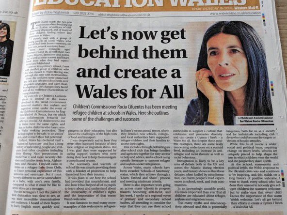 Thanks to @AbbieWightwick for publishing this in today’s Western Mail - a piece about the importance of educating children in Wales on the truth about refugees and creating a Cymru I Bawb - A Wales for All 🫶🏽🏴󠁧󠁢󠁷󠁬󠁳󠁿#NationOfSanctuary 
@childcomwales