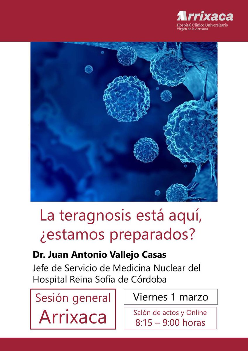 Para comenzar la mañana… hablamos de #teragnosis en @AreaUnoArrixaca. Nos centraremos en #CancerdeProstata. @HUReinaSofia @IMIBIC @GuardConsortium @SEMNIMoficial @MedNuclear_SAMN