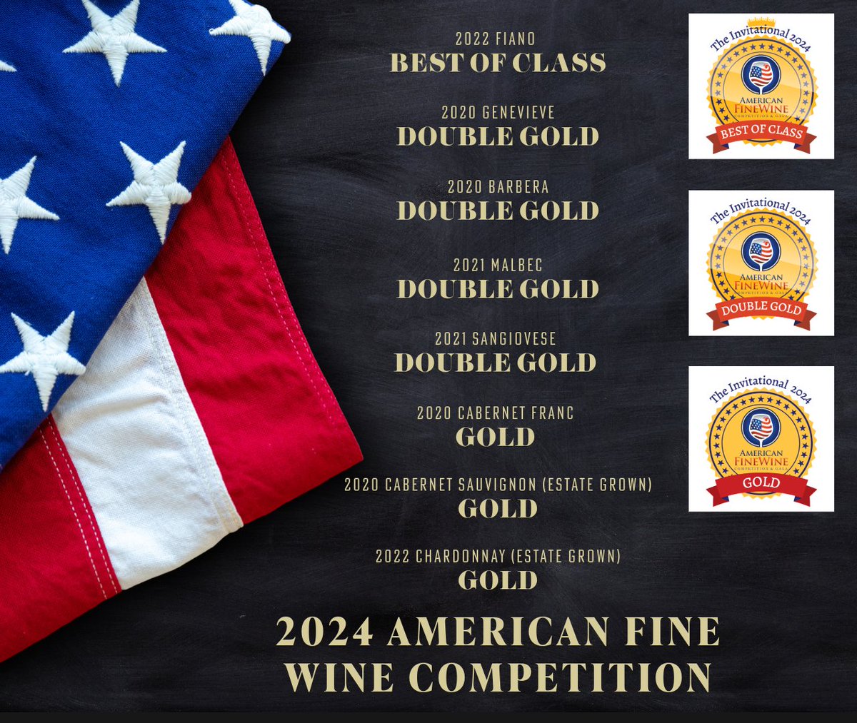 Happy to announce some award winners from the 2024 American Fine Wine Competition - Invitational. 🏆🥇