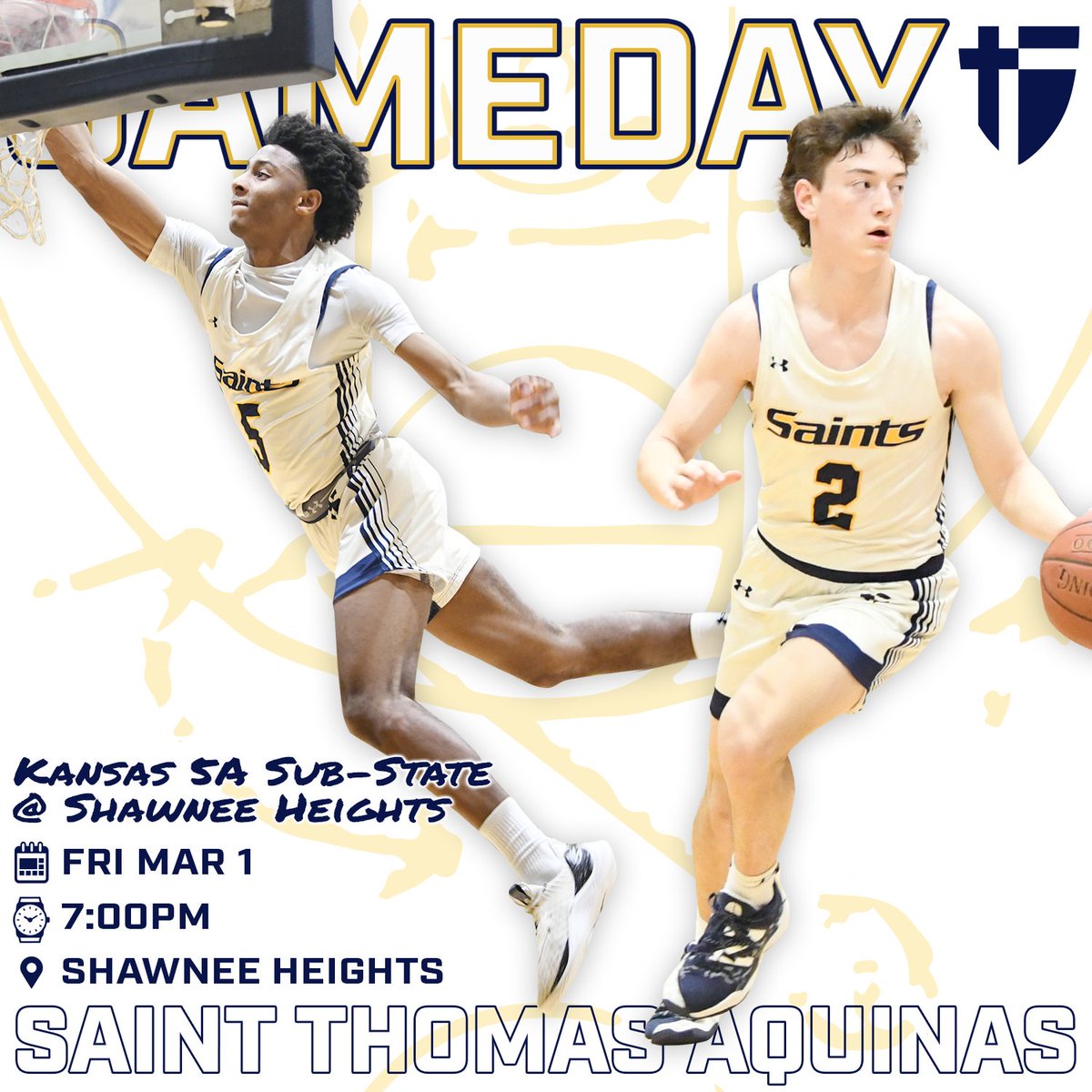 🏀Gameday
⭐Kansas 5A Sub-State Championship
🆚Shawnee Heights
🗓️Fri Mar 1 | 7PM
📍Shawnee Heights
#stasaints #GoAquinasSaints