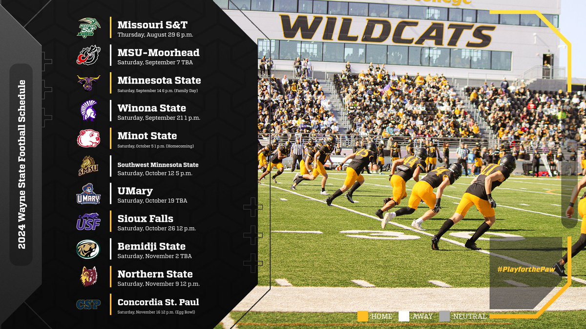 Wayne State Wildcats (@wscwildcats) on Twitter photo .<a href="/WayneStFootball/">Wayne State Football</a> announces 2024 schedule and spring scrimmage vs. Chadron State. #PlayforthePaw
wscwildcats.com/news/2024/2/29… .<a href="/WayneStFootball/">Wayne State Football</a> announces 2024 schedule and spring scrimmage vs. Chadron State. #PlayforthePaw
wscwildcats.com/news/2024/2/29…
