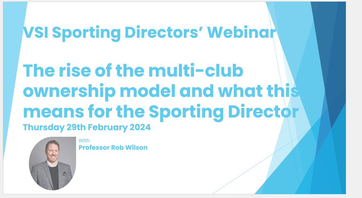 📢 To all VSI Alumni 🗣️ Tonight’s discussion on ‘The rise of multi-club ownership model & what it means to the role of the #sportingdirector’ with @ProfRob_Wilson will be live on the VSI alumni #LinkedIn site tomorrow @fcbusiness