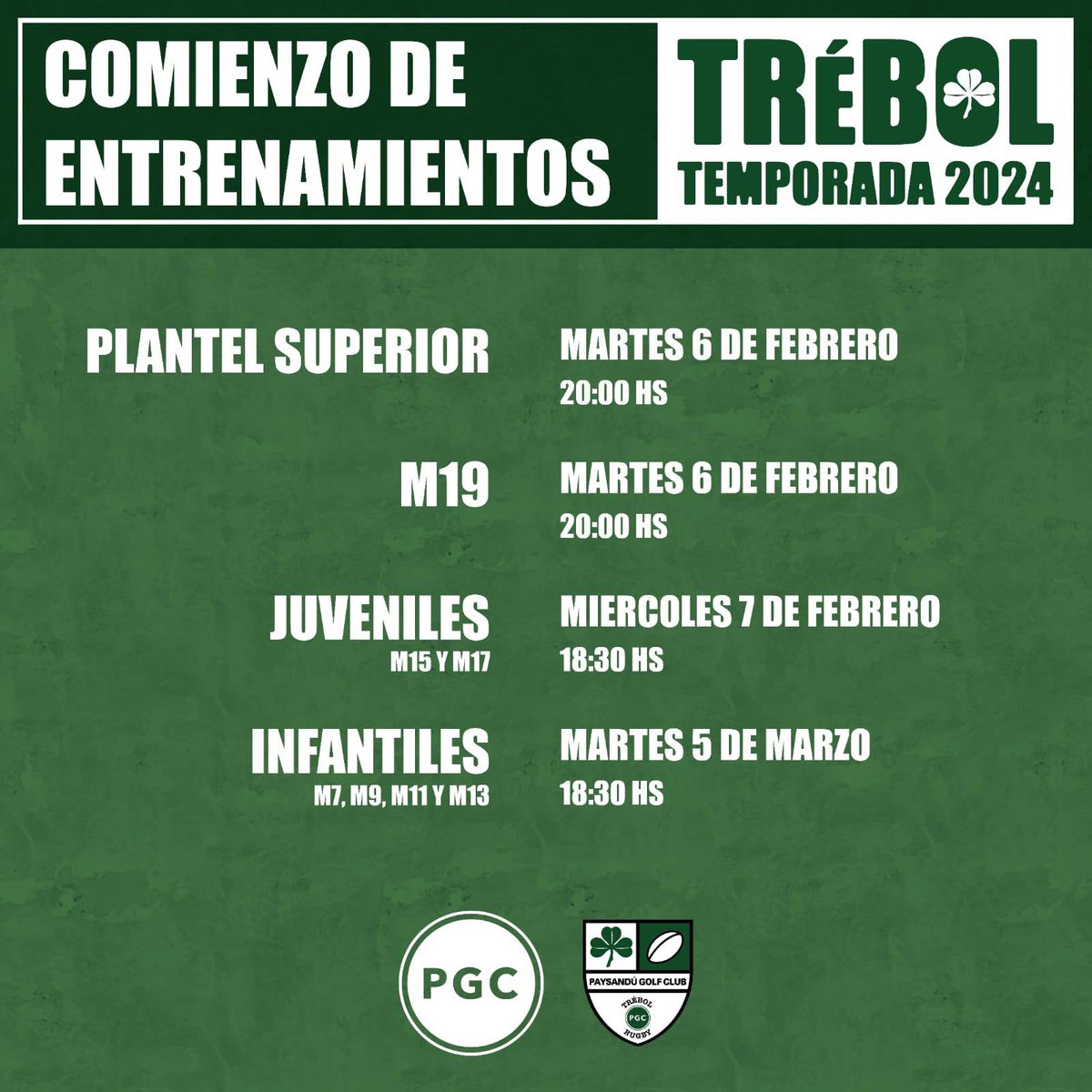 Les recordamos los horarios de los entrenamientos