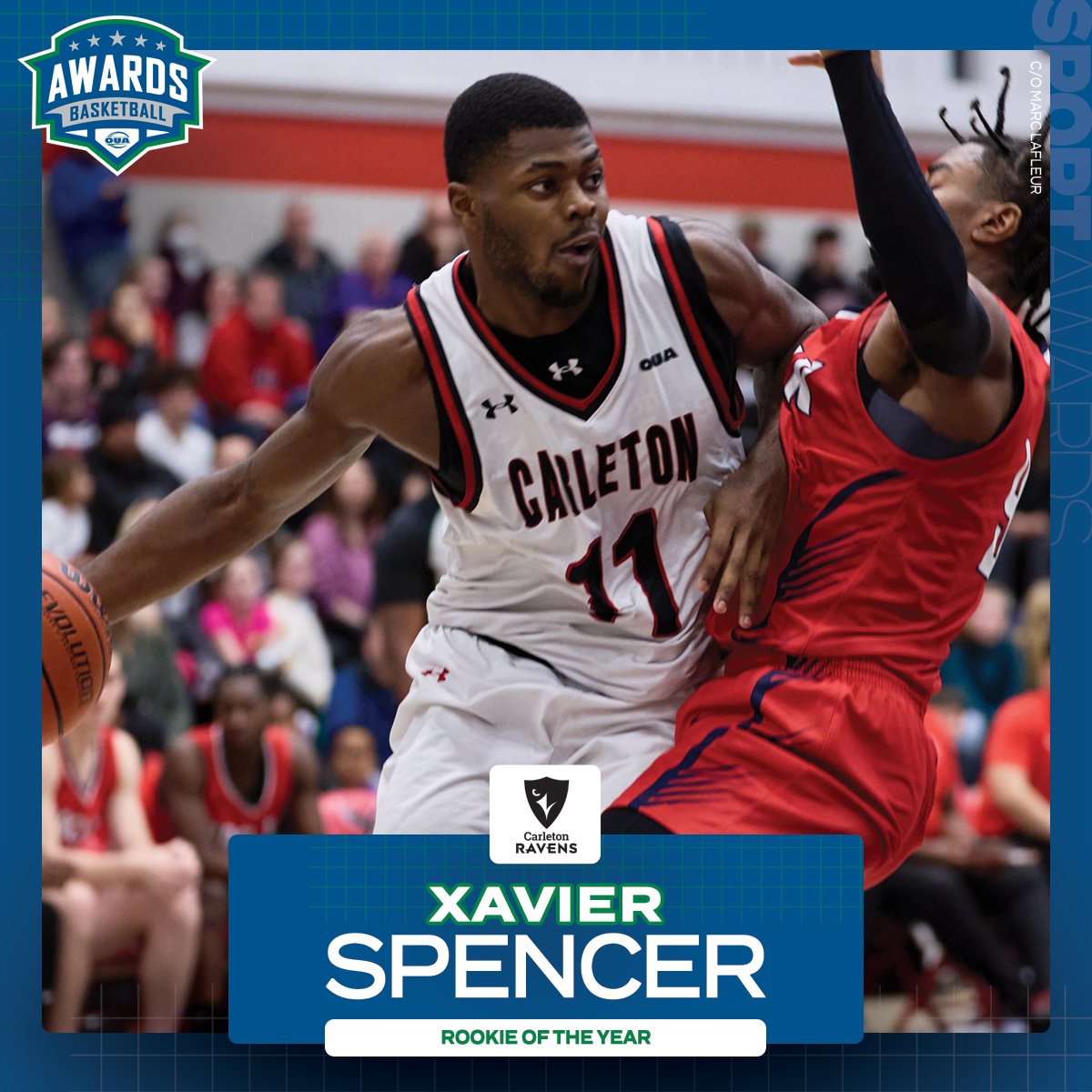 <a href="/Varsity_Blues/">U of T Varsity Blues</a> <a href="/USPORTS_Bball/">U SPORTS Basketball</a> <a href="/USPORTSca/">U SPORTS</a> <a href="/OBABBall/">Ontario Basketball</a> <a href="/CanBball/">Canada Basketball</a> <a href="/queensgaels/">Queen's Gaels</a> Congratulations to <a href="/CURavens/">Carleton Ravens</a> Xavier Spencer, who has been named the 2023-24 #OUA men's basketball rookie of the year. 🏀

#WeAreONE | #QuestForTheCup