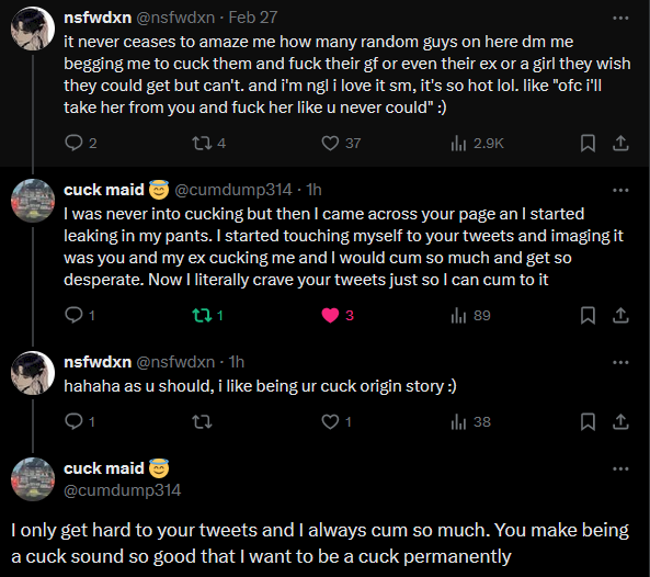 nsfwdxn's tweet photo. it's always fun when cucks find my tweets, but it's even better when my tweets turn someone into a cuck lol. @cumdump314 was never into cucking before he found my page, and now he's literally begging me to fuck his ex and any girlfriend he ever gets in the future (not likely) 😂 https://t.co/yo6YhKUmAK