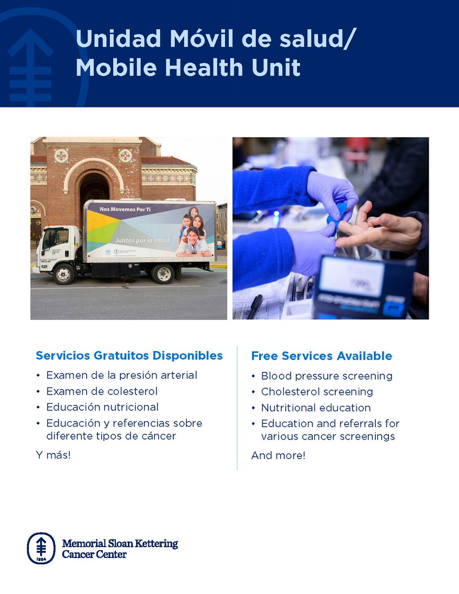We hope you will stop by the @mskihcd Mobile Health Unit TODAY for a free health screening. We will be at St. Philip’s Health Hub & Columbia University Mobile Dental Center at 204 W 134th Street New York, NY 10030.