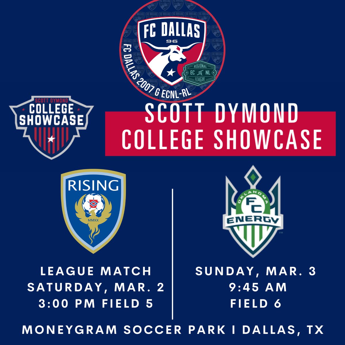 FC Dallas 07/06G ECNL RL1 (@fcdallas07gecrl) on Twitter photo 🌟 This weekend, we’re hitting the pitch at the FC Dallas Scott Dymond College Showcase, Sat & Sun at MoneyGram Soccer Park in Dallas, TX! ⚽️
To all the incredible college coaches joining us, we appreciate your support! See you on our sideline!!! 💥
@fcd_women <a href="/ecnlgirls/">ECNL Girls</a> 🌟 This weekend, we’re hitting the pitch at the FC Dallas Scott Dymond College Showcase, Sat & Sun at MoneyGram Soccer Park in Dallas, TX! ⚽️
To all the incredible college coaches joining us, we appreciate your support! See you on our sideline!!! 💥
@fcd_women <a href="/ecnlgirls/">ECNL Girls</a>