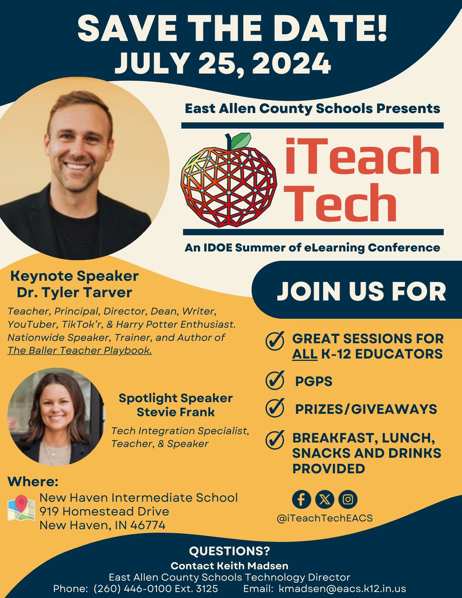 iTeachTechEACS's tweet image. 📷 Welcome back, tech enthusiasts! 📷
The wait is over! iTeach Tech is thrilled to announce the return of our summer technology conference! #iTeachTechEACS#iteachtech2024#edtech#futureoflearning#learningtogether#INsummerof learning