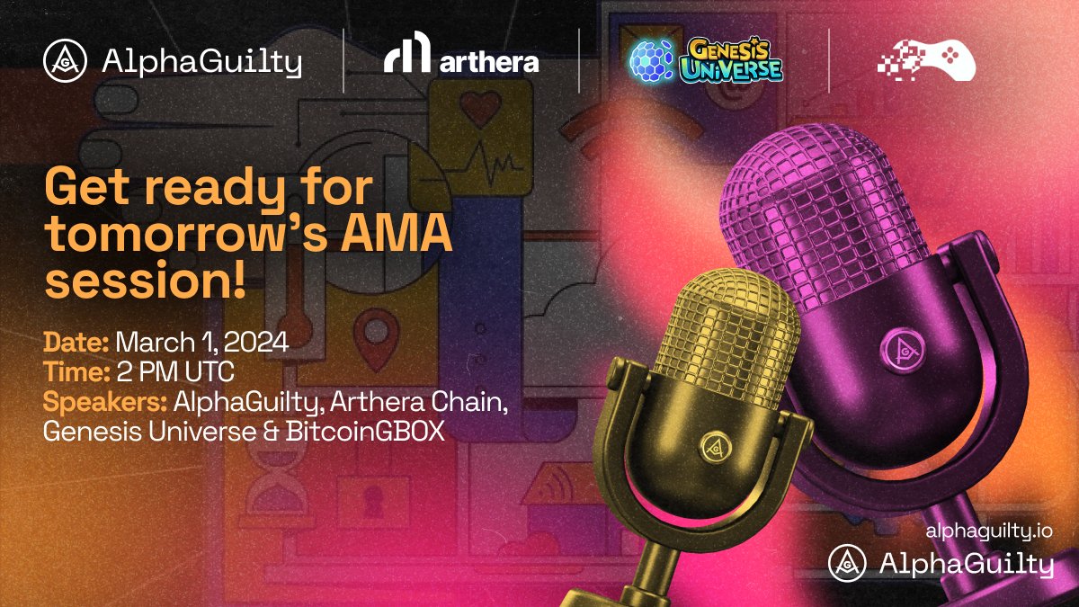 qappi_official's tweet image. 🚀 Let&apos;s kick off this Friday with an AMA session! 

🎙️ Speakers: @AGuiltyOfficial, @artherachain, @GenesisUnivers &amp;amp; @BitcoinGbox!

⏰ Date: March 1 - 2:00 PM UTC

📌 Set your reminders now and prepare your questions! See you there! ✨