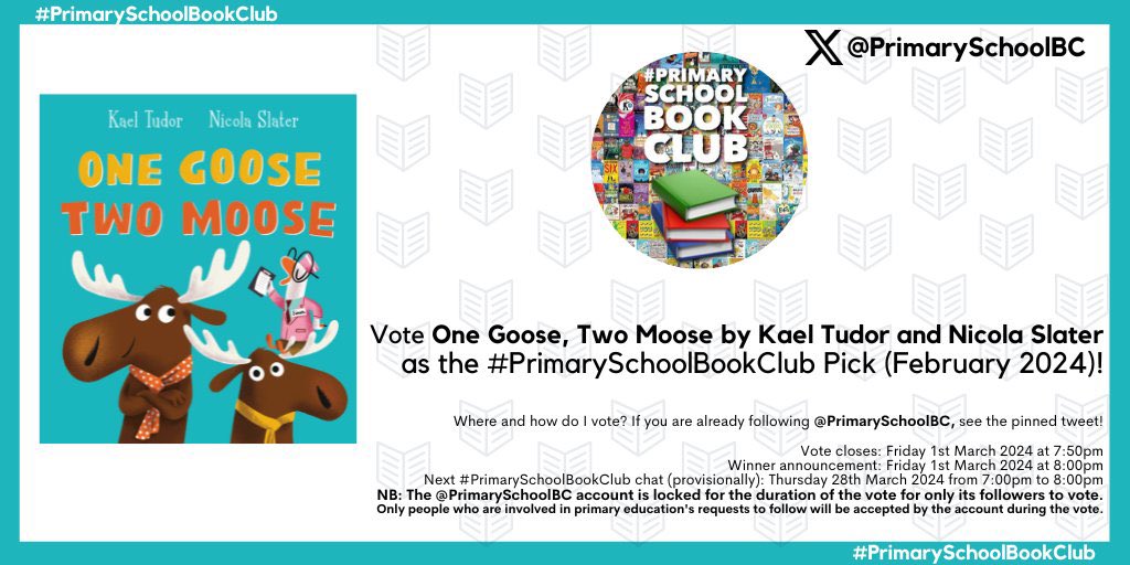 Super excited that One Goose, Two Moose by me and @nicolaslater is part of this month’s #PrimarySchoolBookClub. PLEASE head over to @PrimarySchoolBC and vote for us using the pinned tweet 🪿🫎🍦