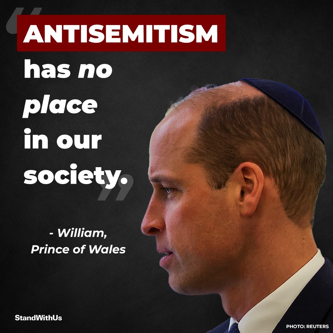 StandWithUs's tweet photo. William, Prince of Wales strongly condemned #antisemitism during a visit to the Western Marble Arch Synagogue in London today (February 29th). 
NOW is the time for global leaders to unite in solidarity against all manifestations of hate, including anti-Jewish bigotry.

#StandUpToHatred

@KensingtonRoyal