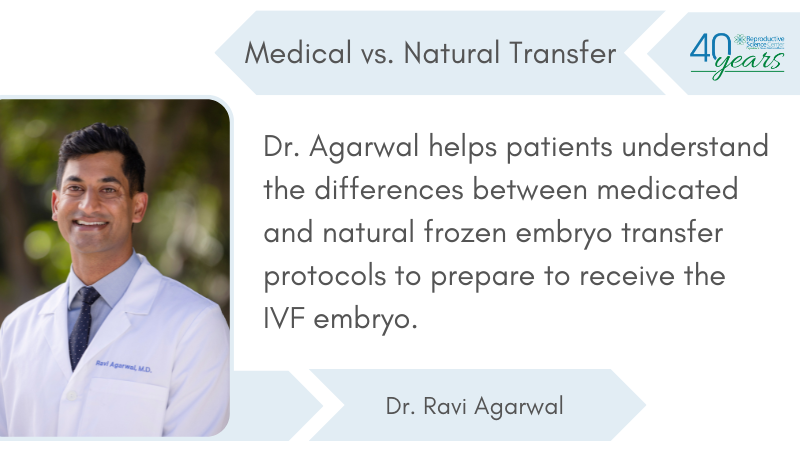 When it’s time to transfer your frozen #IVF embryo for pregnancy, you have two choices: a medicated or natural transfer. Dr. Ravi Agarwal discusses the pros &amp; cons of each. bit.ly/49Gt8DW
